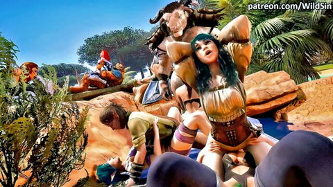 Fantasy elf orgy with minotaur, furry, knights cuddling romantically