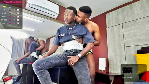 Ebony gay couple in intimate neck kiss, Troykhalil amateur video
