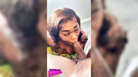 Ebony MILF giving sloppy blowjob with drooling cum