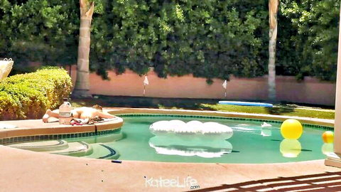 Katee Owen nude by pool, amateur outdoor solo tease