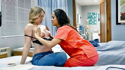 Sofi Ryan topless breast exam by sexy nurse in lesbian scene