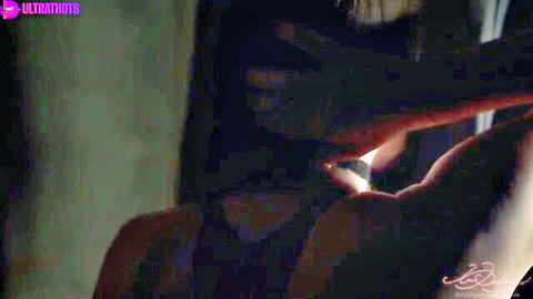 Xev Bellringer sloppy blowjob through gloryhole in black lingerie