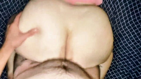 POV hand groping massive pale ass cheeks in rough doggy style on bed