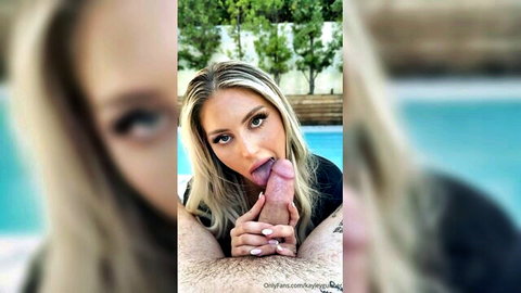 Kayley Gunner giving sloppy blowjob by the pool