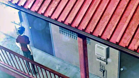Anime boy with red hair on balcony, back view from Joshi Ochi Ep.1 hentai