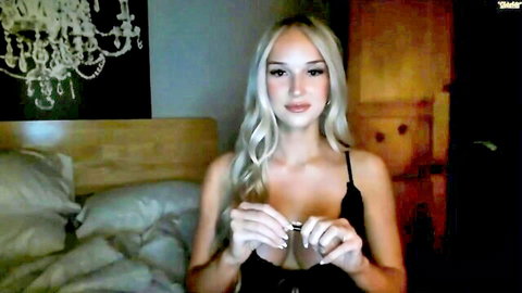 Sadie Blake busty blonde in black lace lingerie on Chaturbate cam