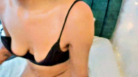 JAZMINJLUNA petite Latina in black bra showing deep cleavage