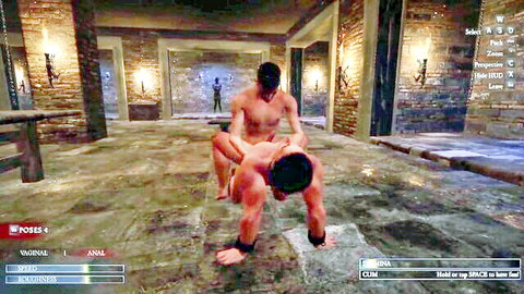 Muscular master dominating bound slave in gay anal sex from Slaves of Rome