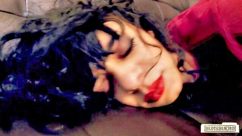 Khadisha Spic's passionate office affair close-up, eyes closed in ecstasy