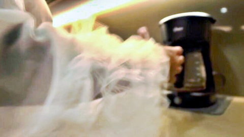 Mariana Martix sexy Latin MILF in kitchen pouring drink scene