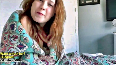 Sexy redhead babe teasing in colorful blanket, hot amateur solo