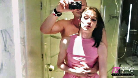 Amateur trans gothic bimbo behind-the-scenes POV selfie with muscular man