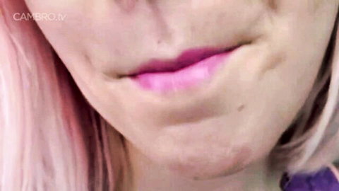 Candy Glitter's plump pink lips in seductive POV kiss close-up