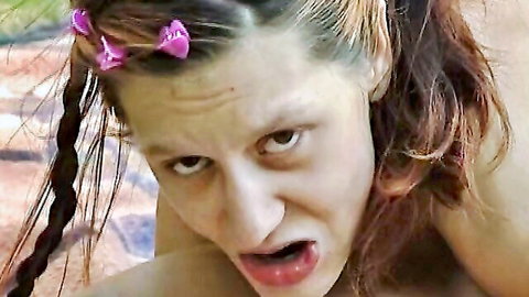 Shocked brunette with pink clips watches school friend anal fuck