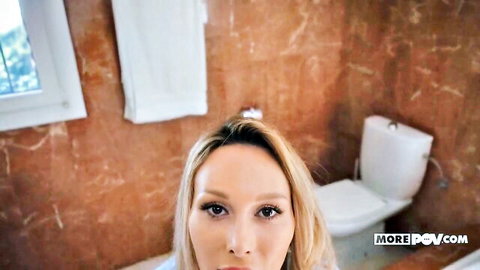 Blonde Karina King POV oral tease in intimate closeup