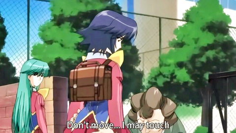 Anime schoolgirls tease kneeling boy in magical girl hentai scene from Mahou Shoujo Ai Ep.1