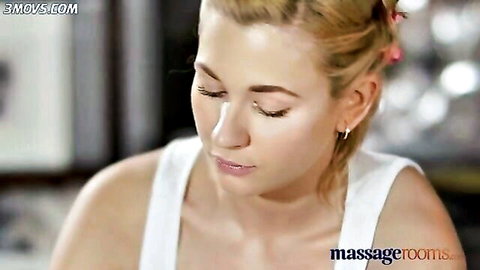 Blonde teen in sensual G-spot orgasm during lesbian massage, natural tits