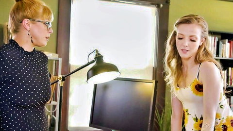 Lyra Lockhart seduces blonde librarian in GirlsWay library scene
