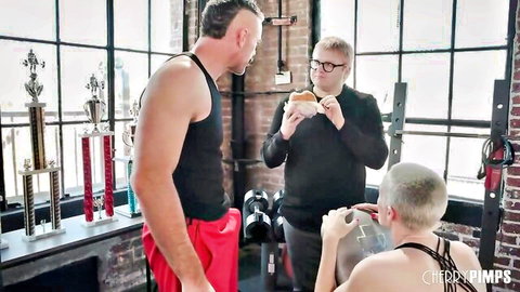 Sidra Sage kneels for Charles Dera in Cherry Pimps gym trailer