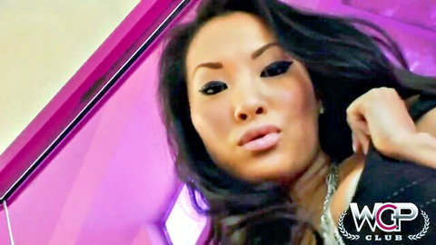 Asa Akira, seductive Japanese MILF in black top, interracial tease thumbnail