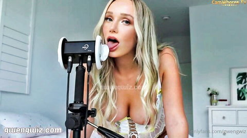 Gwen Gwiz blonde in lacy lingerie ASMR dildo JOI tease