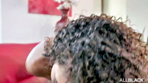 Ecstatic ebony woman with curly hair in hot threesome compilation