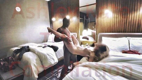 Blonde MILF stretched by BBC in standing lift creampie scene