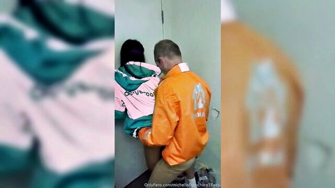 Michellefromchina rails old man in Deliveroo uniforms, steamy standing fuck