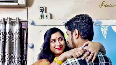 Indian chunky MILF in passionate embrace with lover, amateur style