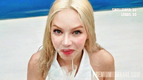 Vivian Lola blonde babe swallows 33 bukkake loads on face