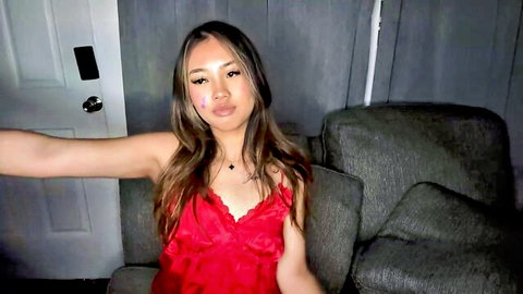 Alixxaskye Asian teen in red lace lingerie teasing solo on Chaturbate
