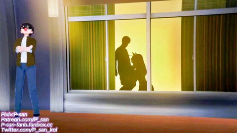 Anime Taihou watches NTR silhouette sex scene through window, 45 chars