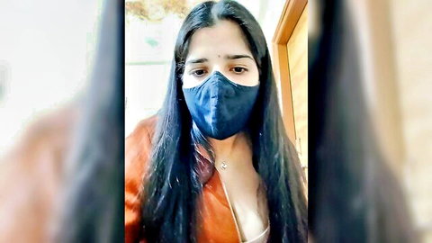 Aaliya Bhattt hot Indian webcam tease with cleavage in blue mask