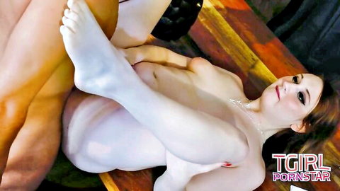 Stacie in white stockings gets intimate with Elijah in hot TGirl scene