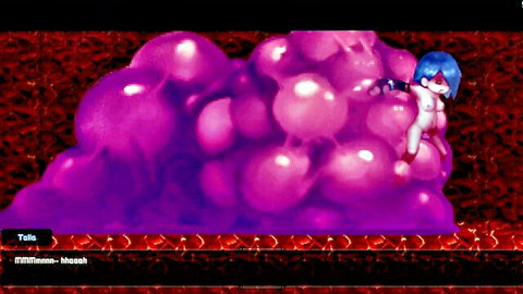 Blue-haired hentai girl nude in purple slime tentacles vore scene