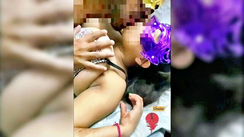 Masked Indian babe sucking cock while man gropes her tits in amateur homemade video