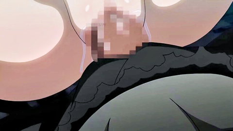 Busty hentai girl with massive pale tits squeezing thick cock in pixelated paizuri titjob