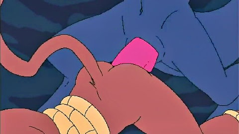 Animated blue furry with tail and pink insertion in explicit rear pose