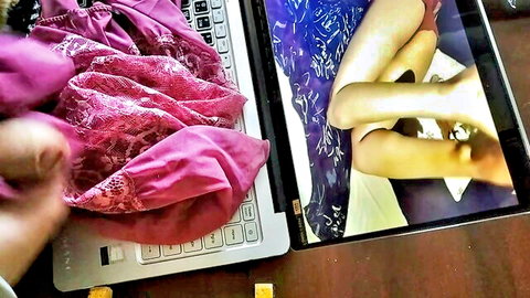 Bella's Polish porn: cumshot on pink lingerie, slim model in blue attire