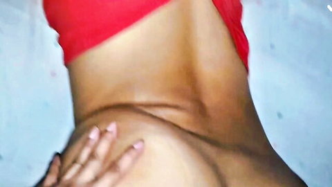 Curvy Latina BBW's bare juicy ass grabbed by hand from behind in red top amateur