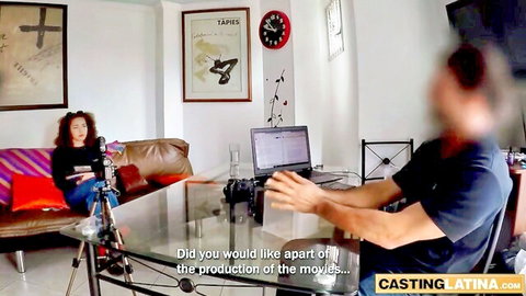 Cute Hispanic amateur in casting couch interview for first assfuck