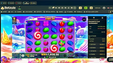 Betzula casino slot game with candy and fruit theme winnings
