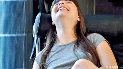 Luna Rival laughing joyfully in steamy MMF birthday threesome