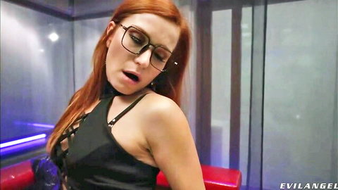 Clemence Audiard redhead in slutty black top moaning with glasses