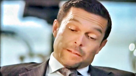 Celebrity actor in suit from intense blowjob movie sex scene