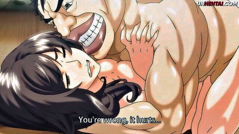 Muscular student aggressively fucks black-haired MILF teacher in intense hentai scene