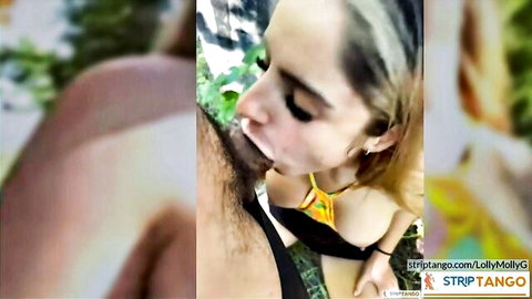 LollyMollyG in yellow bikini sharing passionate kiss with bearded man