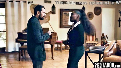 Curvy black MILF realtor with massive tits seduced by older client