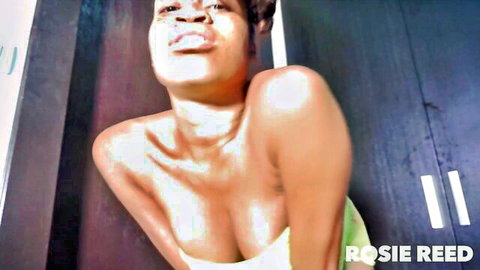 Rosie Reed oiled black pregnant solo pose with glistening curves
