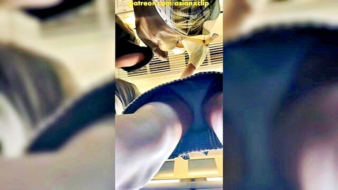 Japanese girl upskirt POV showing black panties and slender thighs fetish